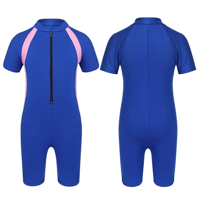 Aislor Kids Big Girls Zippered Swimsuit Swimwear Bathing Suit Rash Guard Shorty Sun Protection Wetsuit Blue 8