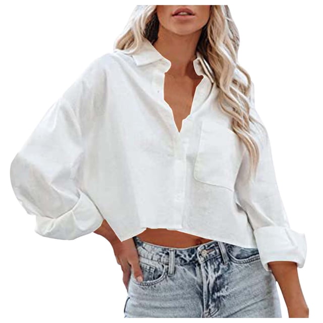 Blouse à Manches Longues Boutonnée / Haut Décontracté Polyvalent pour Femmes Tunique Manches Mi-Longues Tee-Shirts pour Femmes Manches Longues P Chemises Amples Col Rabattu pour Femmes Chemises d'Entraînement Féminines