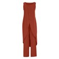 thumbnail image 4 of Ladies Summer Fashion Casual Loose Round Neck Sleeveless Solid Wide Leg Linen Suit, 4 of 6