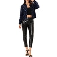 thumbnail image 2 of INSPIRE CHIC Women's Sequin Jacket Zipper Closure Hidden Pockets Bomber Jacket S Navy, 2 of 7