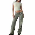 thumbnail image 1 of Women's Casual Solid Color Button-Front Jeans with Zipper Pockets for Everyday Wear, 1 of 8