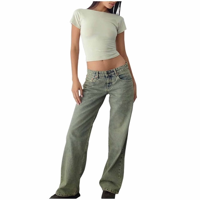Women's Casual Solid Color Button-Front Jeans with Zipper Pockets for Everyday Wear