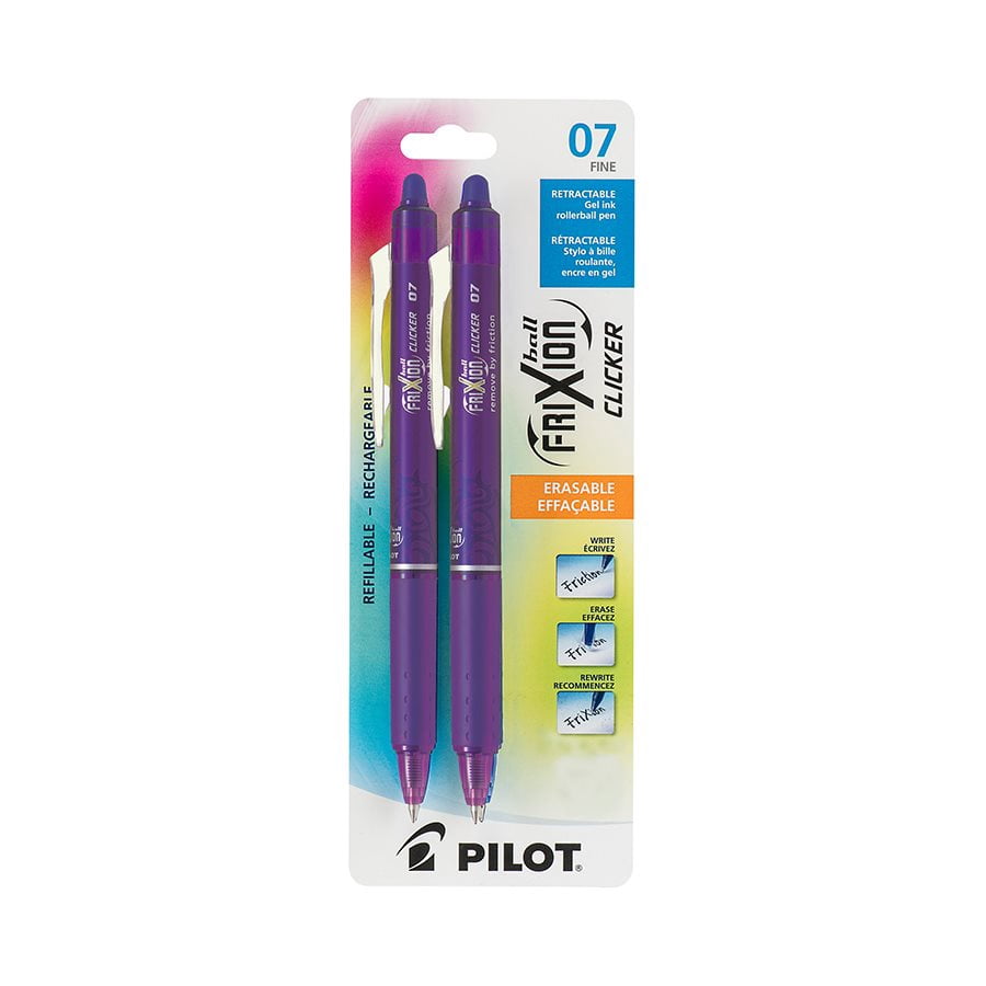 Pilot FriXion Ball Clicker Retractable Erasable Pen, 0.7mm, Purple Ink, 2 Pack
