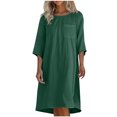 thumbnail image 2 of Ovzne Robes d'Été pour Femmes 2025 Robe de Plage Mode Robe d'Été Décontractée pour Femmes Col Rond Manches 3/4 Unie Robes de Plage avec Poches Robe de Vacances Liquidation, 2 of 5