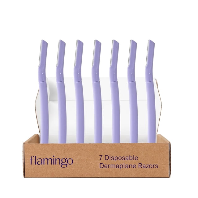 Flamingo Disposable Dermaplane Razors - Single-Blade Value Pack Razors for Women's Faces -Stainless Steel Precision Blade - Protective Guard - Eco-Friendly - Convenient & Easy to Use - 7 Pack