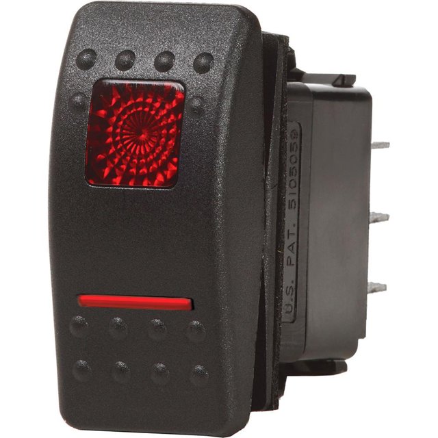 Blue Sea Interrupteur Multi-Usage 7939-BSS Contura II; 20 Ampères à 12 Volts/15 Ampères à 24 Volts; Interrupteur à Bascule; Action On-On; Double Pôle Double Lancer; LED Rouge; Noir