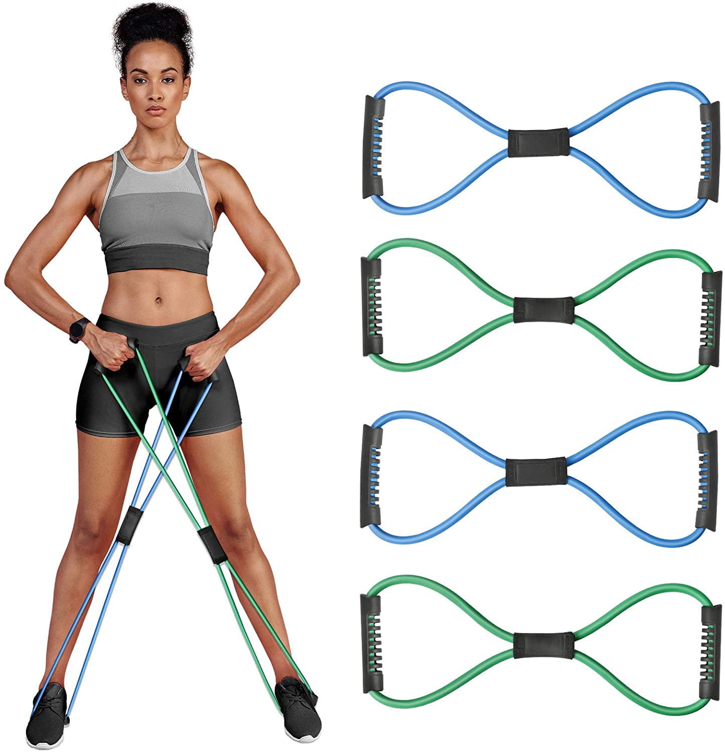 Figure 8 Fitness Resistance Bands with Handles - Exercise Tube Band Set of 4 for Arm and Shoulder Stretch