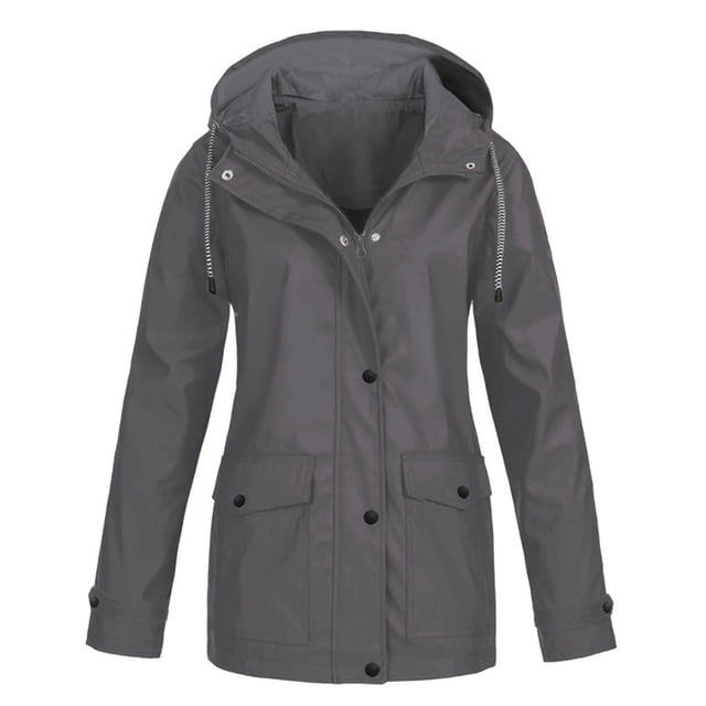 Manteaux de Printemps pour Femmes Manteau de Pluie Uni Extérieur Plus Imperméable Imperméable à Capuche Coupe-Vent Manteaux Unis Manteau d'Extérieur Coupe-Vent pour Femmes en Liquidation