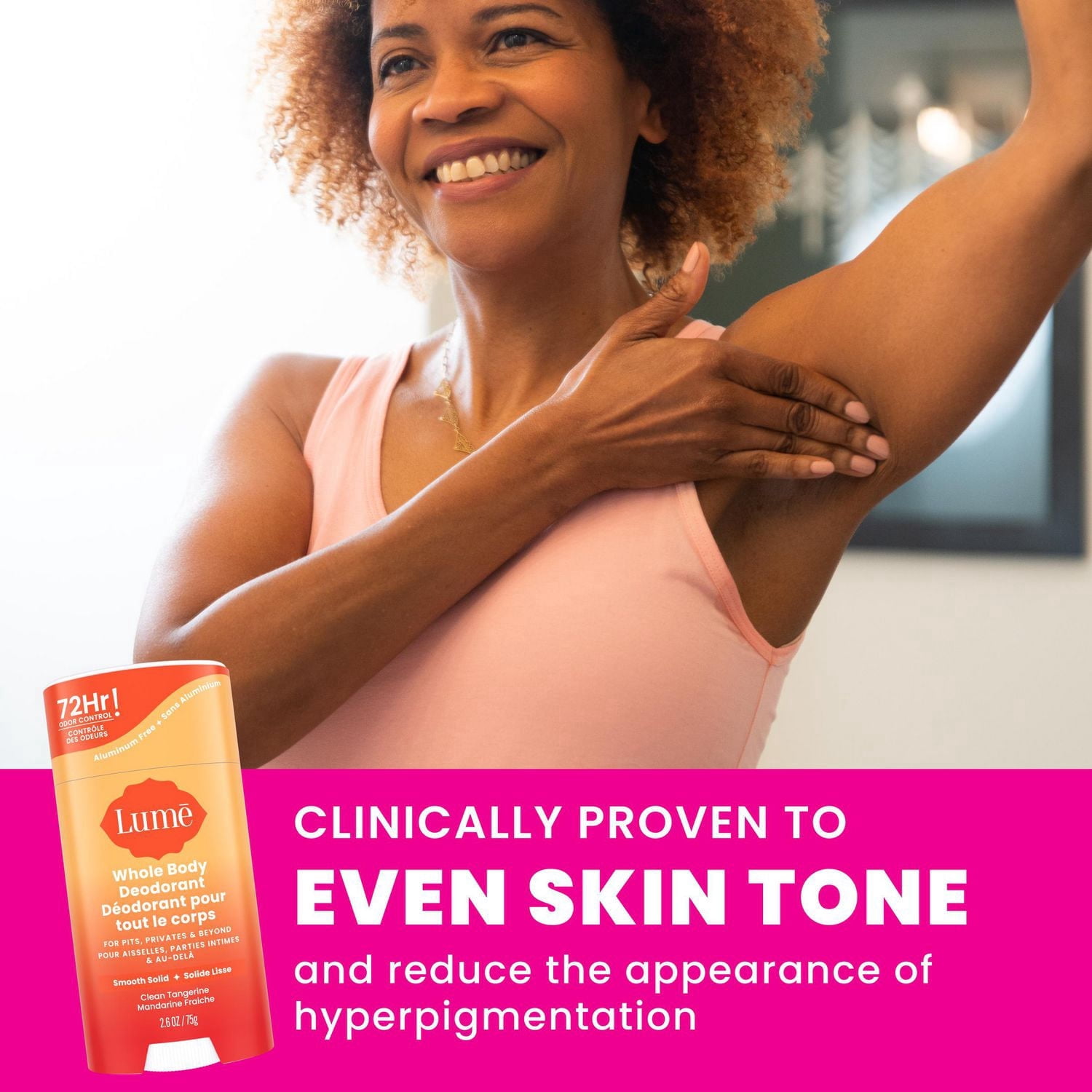 Déodorant féminin Lume pour Tout le Corps - Stick Solide Doux - Sans Aluminium - Parfum Mandarine Fraîche, 74g
