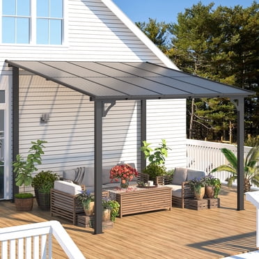 AECOJOY Gazebo 10 Pieds x 10 Pieds Pi, Pergola Extérieure Imperméable en Aluminium pour Jardin, Gazebo à Toit Rigide pour Patio Mural en Liquidation, Gris