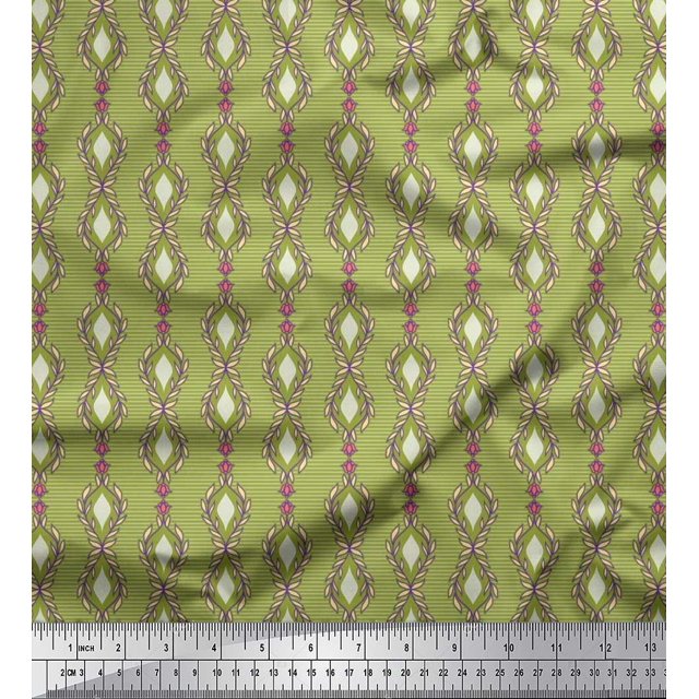 Soimoi Poly Georgette Fabric Floral & Ogee Damask Print Fabric by Yard 42 Inch Wide