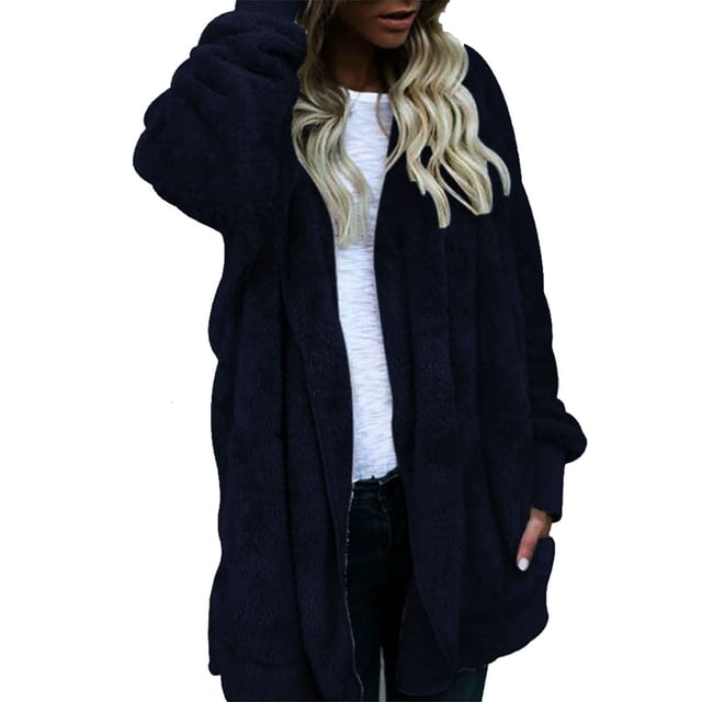 WREESH Cardigan Manteau à Capuche pour Femmes, Ample, Ouvert à l'Avant, avec Poches Drapées