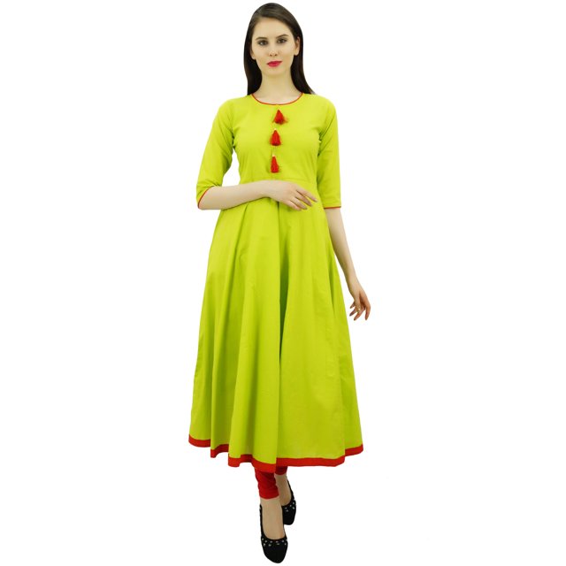 Bimba Kurti Ethnique de Designer pour Femmes, Robe Kurta Anarkali Évasée avec Pompon