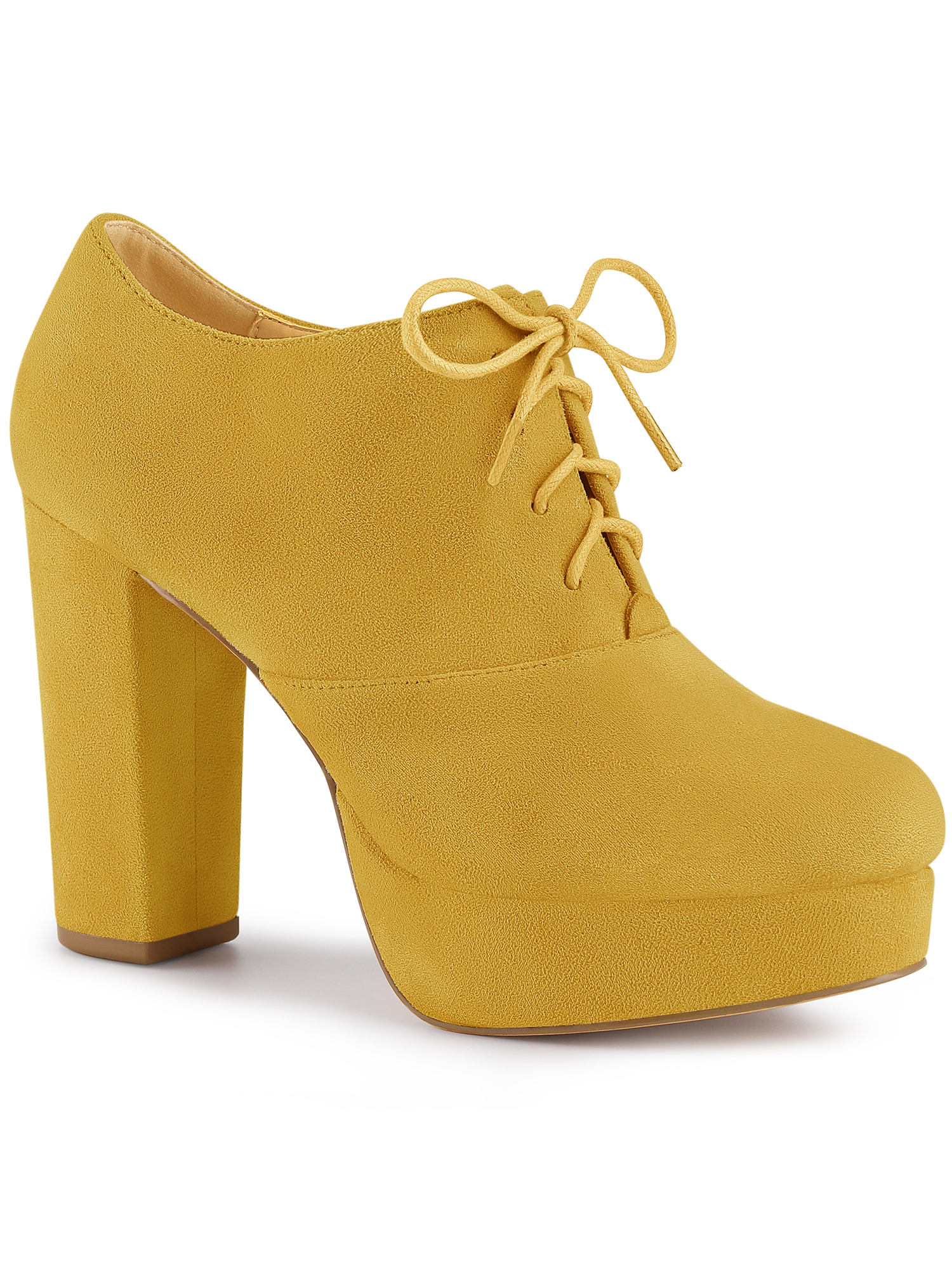 Unique Bargains Women's Platform Chunky Heel Lace Up Booties Yellow (Size 10)