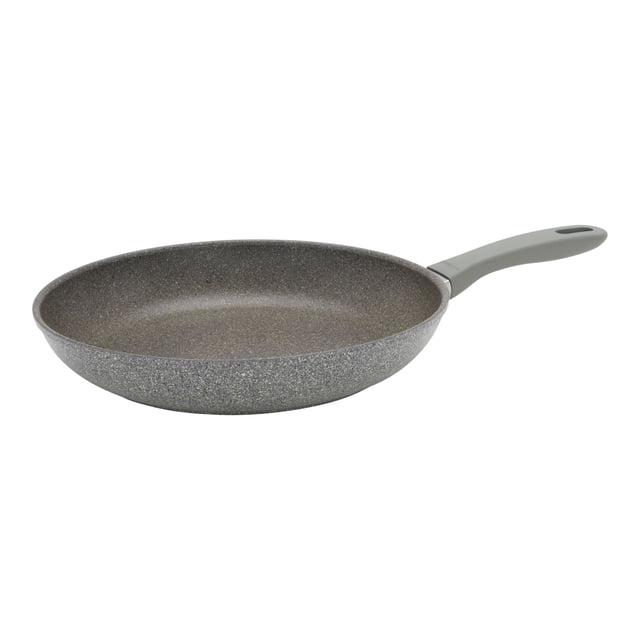ZWILLING Parma Plus 26 cm / 10 inch Aluminum Frying Pan with a grey speckled nonstick Granitium coating, reinforced with ceramic particles for scratch resistance and quick release. Features a soft-grip, stay-cool handle and mess-free pouring rims. Oven safe up to 300°F/150°C and made in Italy.