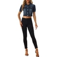 thumbnail image 2 of INSPIRE CHIC Vestes Décontractées pour Femmes Veste en Jean Denim Courte à Manches Bouffantes Boutonnée TG Bleu Foncé, 2 of 6
