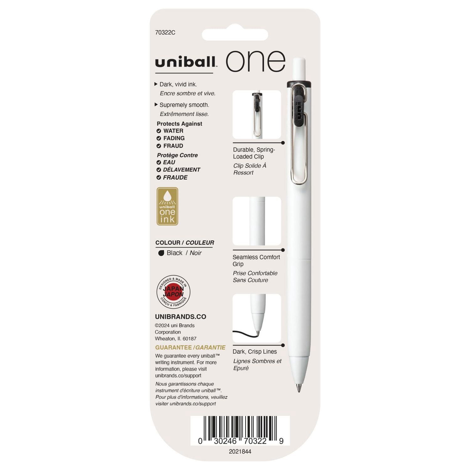 uni® one Stylos gel rétractables, pointe moyenne (0,7 mm), encre bleue, paquet de 3