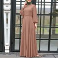 thumbnail image 3 of Women High Neck Abaya Muslim Dress Solid Color Prayer Clothes Long Sleeve Islamic Robe Full Length Dresses, 3 of 6