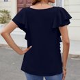 thumbnail image 4 of Yuyuzo Womens Button down Shirts Summer Deep V Neck Short Sleeve Blouses Ruffle Loose Fitted Flowy Tees, 4 of 7
