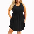 thumbnail image 3 of Jovati Robe Décontractée Sans Manches à Col Rond Longueur Genou pour Femmes, Couleur Unie, Poches, Mélange Polyester-Spandex, Grande Taille TG–XXXXXL, Printemps Été, 3 of 5