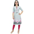 thumbnail image 4 of Bimba Women's Gray Moss Georgette Kurti Summer Wear Printed Tunic Kurta-26, 4 of 7
