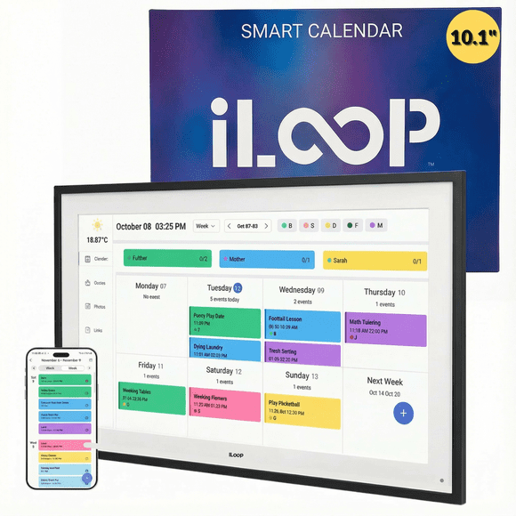 iLoop Calendrier Numérique 10,1 Po 32 Go / 3 Modes : Calendrier, Cadre Photo et Vidéo Wi‐Fi et Galerie d'Art / Écran Tactile