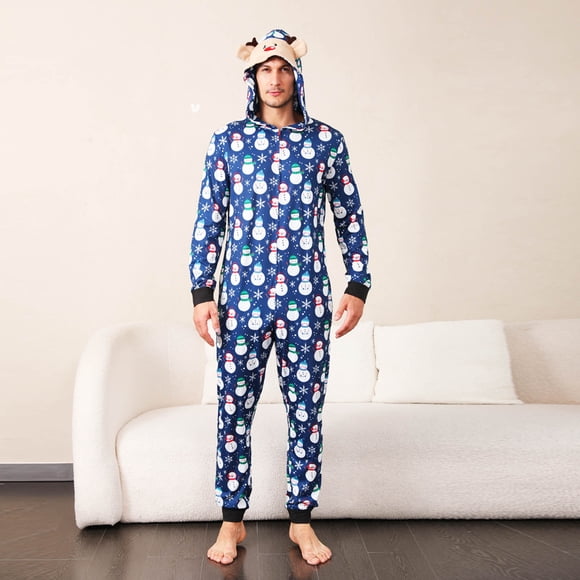 LSLJS Christmas Family Pajamas Matching Sets, Men Christmas Fashion Snowman Snow Print Plush Jumpsuit Family Parent-child Wear, Christmas Pajamas for Adults and Kids Holiday Xmas Sleepwear Set