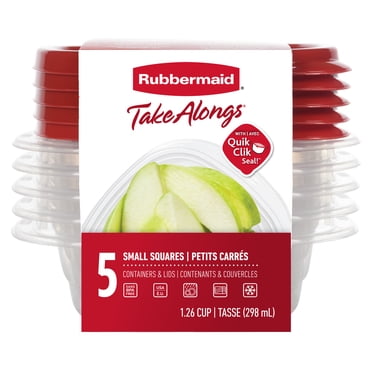 Rubbermaid TakeAlongs Square Food Storage Containers, 298 mL (1.26 Cup), Ruby Red, 5 Pack
