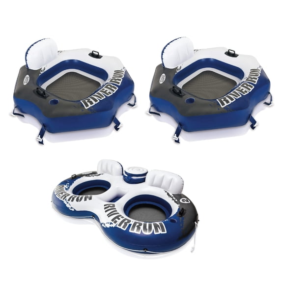 INTEX River Run Connect Inflatable Raft (2 Pack) + 2 Person Cooler Tube