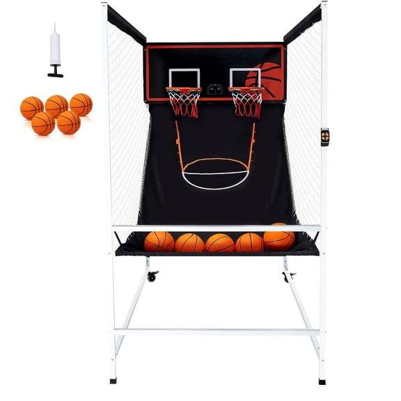 KFFKFF Arcade Basketball Contest, Dual Participant Indoor Hoops Challenge, Household Double Shot Activity with 5 Basketballs, 8 Play Styles, Digital Scoring System, and Air Pump