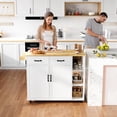 thumbnail image 2 of Royalbelle Rolling Kitchen Island,Kitchen Island Cart on Wheels with Drop Leaf and Storage,2 Cabinets,2 Drawers,3-Tier Spice Racks & Towel Holder,Movable Kitchen Island Table for Dining Room,White, 2 of 9