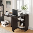 thumbnail image 3 of Space Saving Folding Dining Table with 2 Tier Storage-Extendable Drop Leaf Farmhouse Wood Kitchen Dining Room Tables Set for 4, Collapsible Expandable Rectangle Dinner Kitchen Office Furniture, 3 of 7