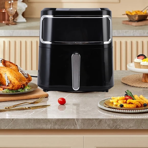Friteuse Sans Huile Multifonction 10 L à Écran Tactile, Friteuse Électrique Profonde avec Fenêtre de Cuisson Visible pour Cuisine, Noire