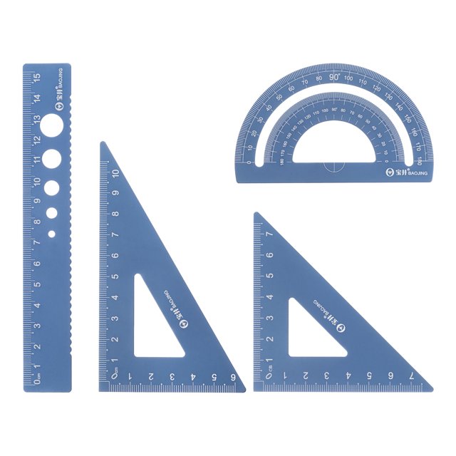 Unique Bargains Geometry Set 15cm 4pcs Laser Engraving Hollow Metal Ruler Set, Dark Blue