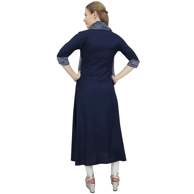 Bimba Women's Designer Navy Blue A-Line Rayon Kurta Ethnic Kurti With Scarf - 22