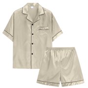 Ketyyh-chn99 Mens Pajama Set Sleepwear Pjs Men's Pajamas Solid Color Button Lapel Short Sleeved Shirt Waist Shorts Satin Leisure Home Clothes Pajamas Set Size for XL,Watermelon Red