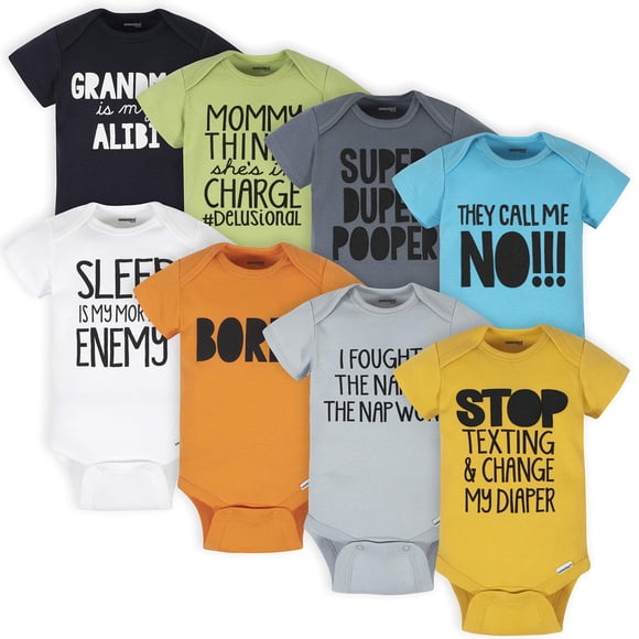 Onesies Brand baby-boys 8-pack Short Sleeve Mix & Match Bodysuits and Toddler T Shirt-Set Grey Funny 0-3 Months US
