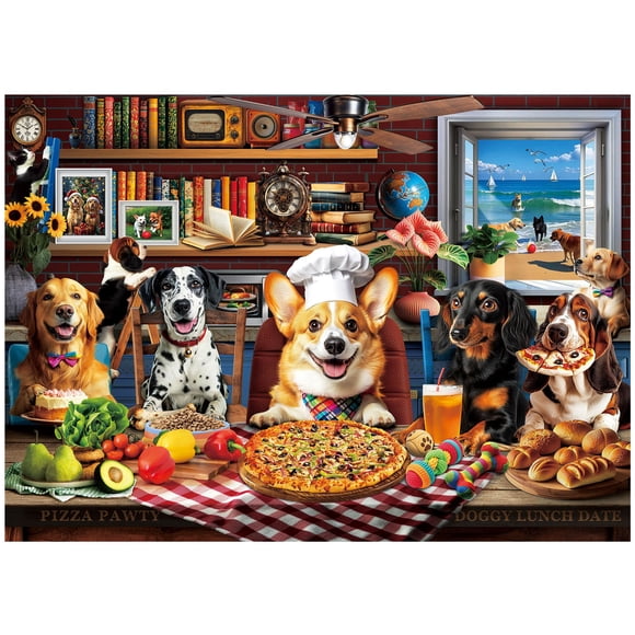 BenBen Puzzles for Adults 1000 Pieces Dogs' Dinner Party Dog Jigsaw Puzzle with Letters on Back Funny Animal Puzzle Challenging Puzzles for Family Game Night Home D?cor