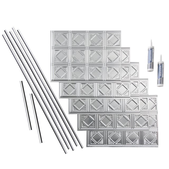 Fasade Decorative Vinyl Backsplash Kit- Covers 15 sq ft, Brushed Aluminum Finish