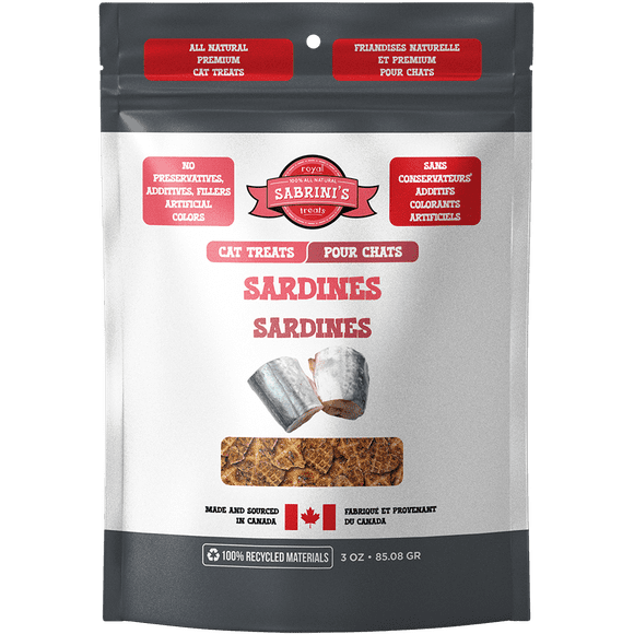 Sabrini's Dried Sardine Cat Treats, One Ingredient Dehydrated Treats with Omega-3 & Calcium – 3 oz