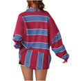 thumbnail image 4 of WEAIXIMIUNG Sweat à Capuche pour Femmes, Mode Graphique, Imprimé Rayé, Col à Revers, Bouton, Manches Longues, T-Shirt, 4 of 4