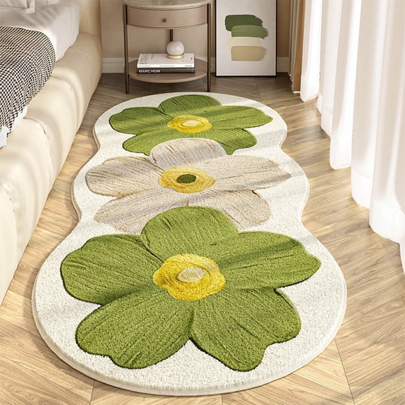 CaiYueKe Floral Bedside Rug 50x120cm, Non Slip Soft Suede Runner Carpet for Bedroom Living Room, Machine Washable Floor Mat for Bedside Window Doorway, Decorative Home Entryway Hallway Rug