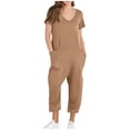 thumbnail image 1 of Yuyuzo Jumpsuits for Women Short Sleeve V Neck Rompers Wide Leg Cropped Pants Overalls with Pockets, 1 of 7