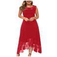 thumbnail image 2 of Robes d'Invitée de Mariage pour Femmes Mode Décontractée Couleur Unie Grande Taille Col Rond Aguichant Dentelle Sans Manches Ample Robe Chandail Tunique Hauts pour Femmes Coupe Ample Chic en Liquidation, 2 of 7