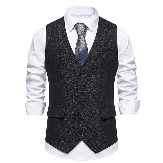 EGNMCR Débardeurs Homme Homme Mode Rétro avec Poches Gilet à Simple Boutonnage à Col en V Hauts Blouse