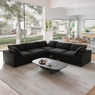 Sodrens Canapé Sectionnel Convertible Libre Canapé Modulaire, Canapé d'Angle Moderne en Tissu de Lin pour Salon, Appartement et Petit Espace, Canapé 5 Places, Noir
