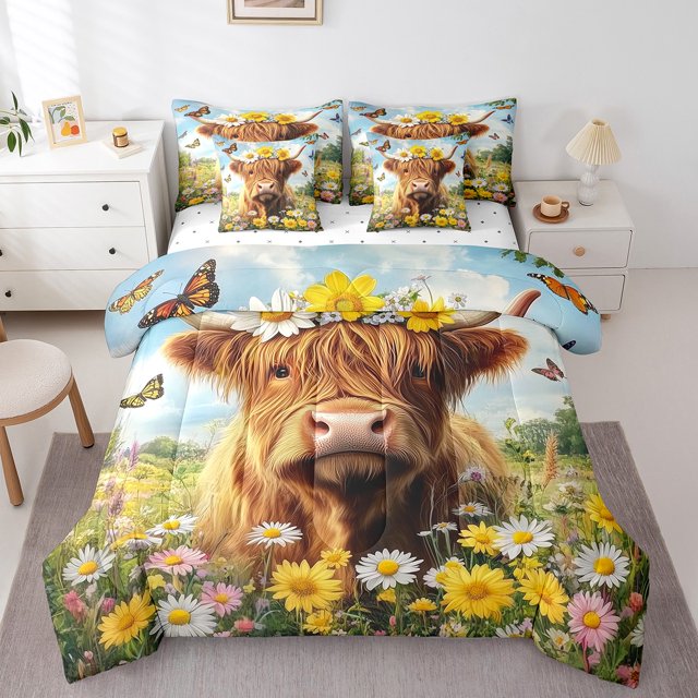 Erosebridal Rustic Cow Bed in a Bag Full size, Butterfly Animals Bed Set, Sunflower Decor , Reversible