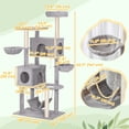 thumbnail image 3 of PawHut 66 Inch Cat Tree with 2 Door Condos, 3 Big Hammocks, Light Grey, 3 of 10