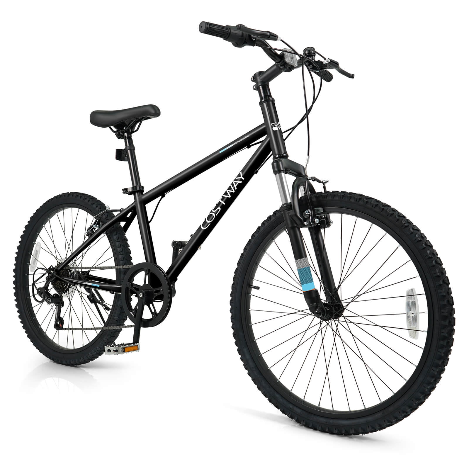 Costway 24 Inch Kids Mountain Bike for Boys Girls Aged 8+ Years Old with Suspension Fork Black