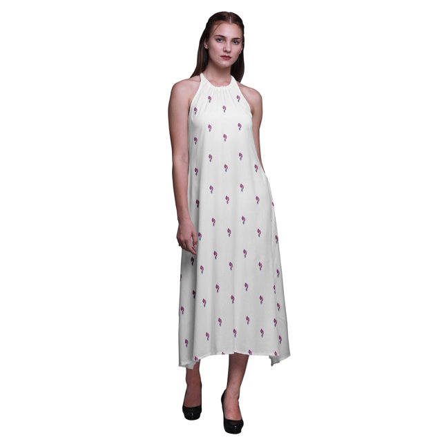 Bimba Robe de Plage d'Été pour Femmes à Imprimé Bloc, Dos Nu, Col Licou – Grande